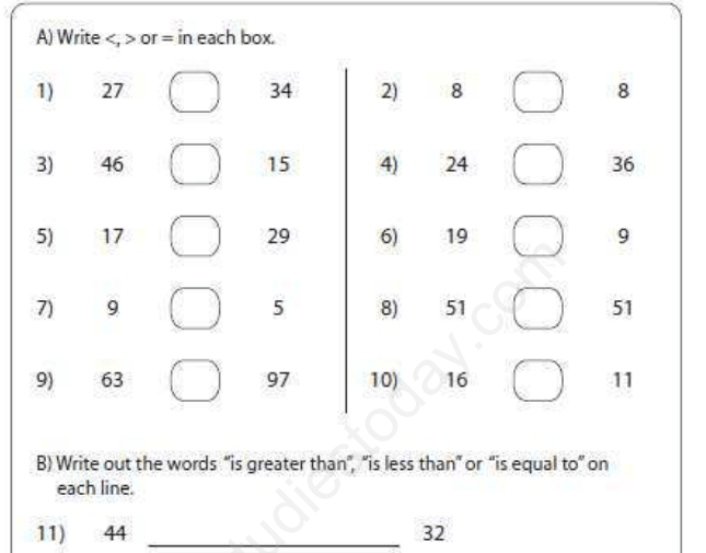CBSE Class 1 Maths Greater Less than Assignment